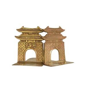 Vintage Brass Pagoda Folding Bookends Made in Korea